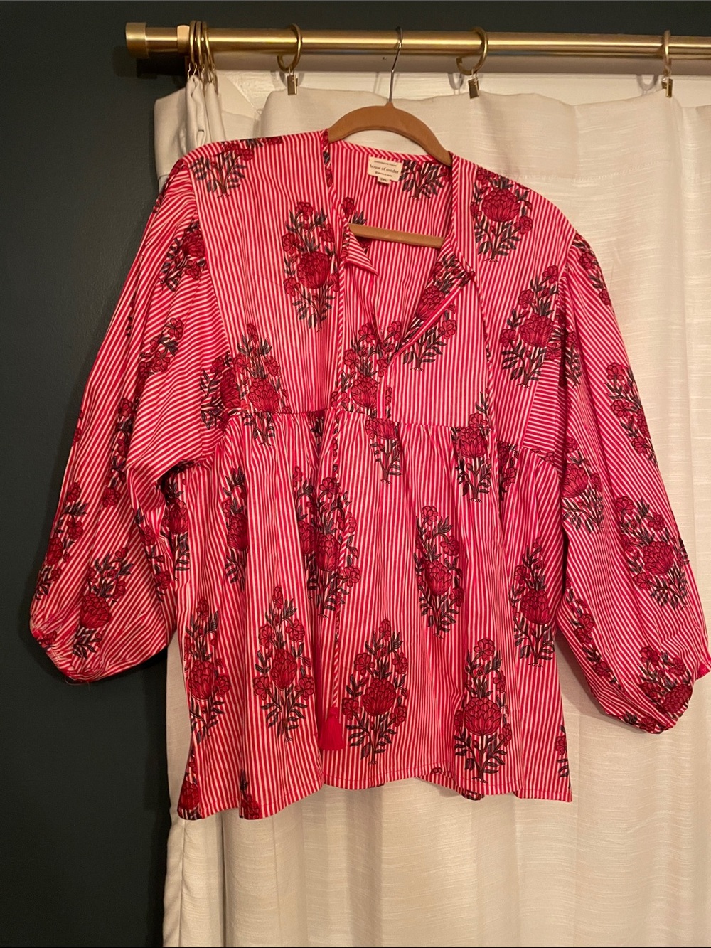 Floral Stripe Pink V-Neck Tunic Blouse